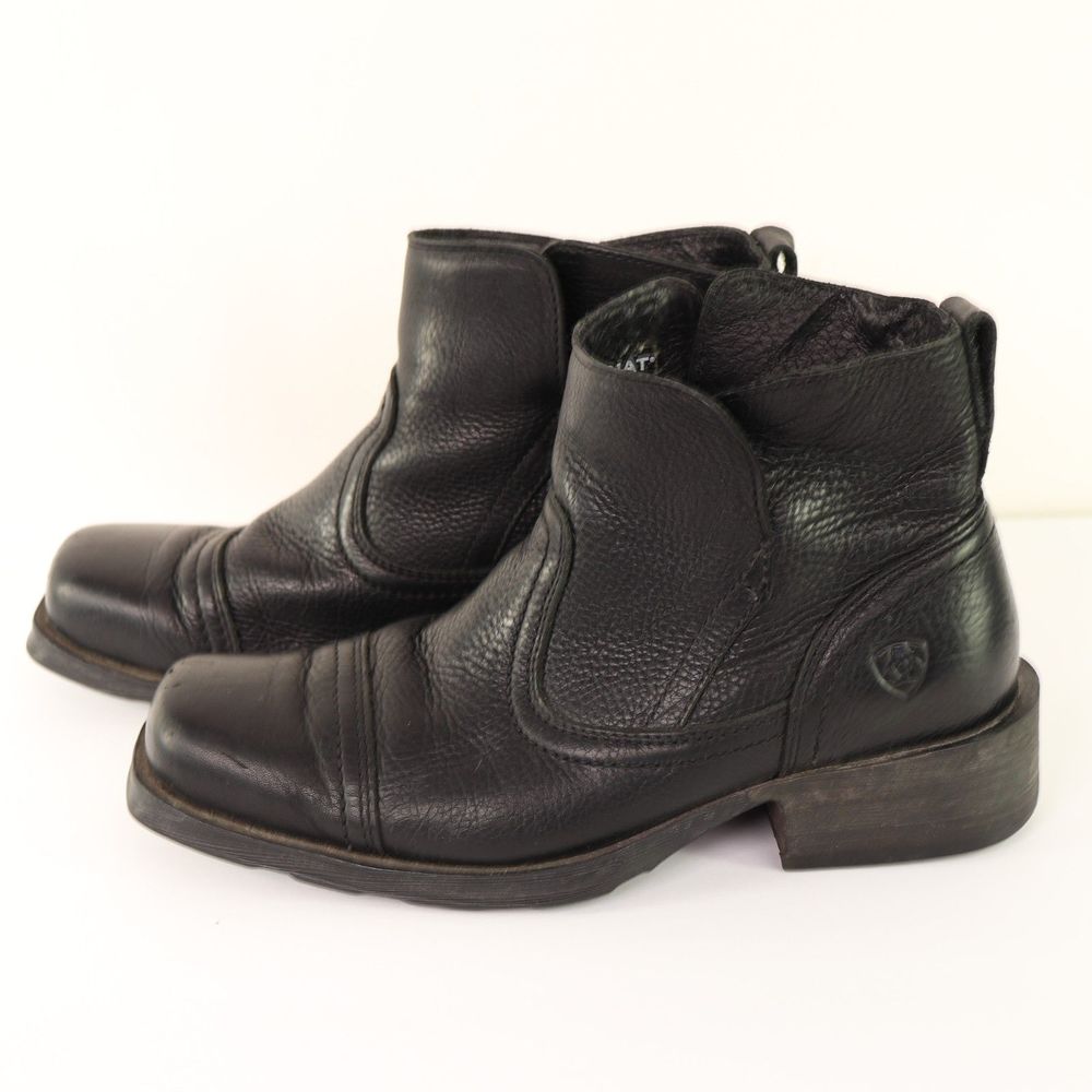 Ariat Black Leather Pull On Chelsea Cap Toe Ankle Boots wide 8EE